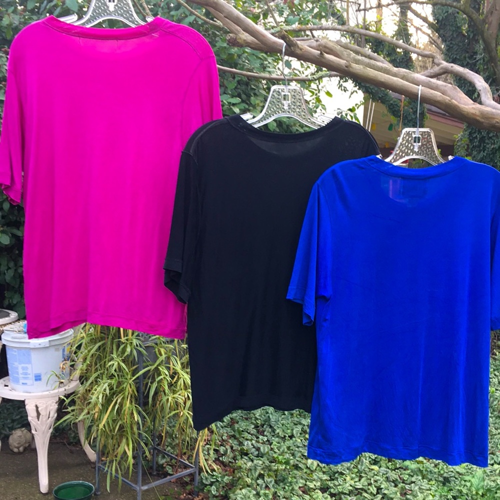 Set/3 SILK Tees - Hot Pink, Black, Royal Blue - Picture 2 of 7